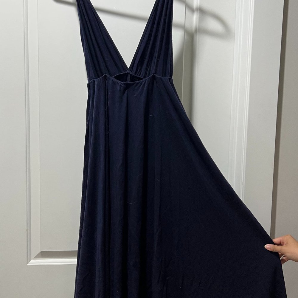 Reformation Plunge Dress Knit Blue w/ Pockets